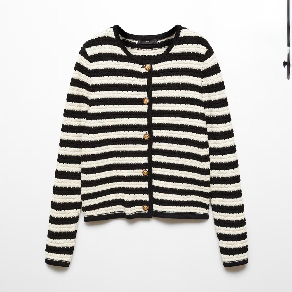 Mango Striped cardigan with jewel buttons